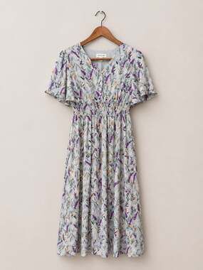 Bohme Blue Floral Midi Dress Sz S Cottagcore Flutter Sleeve Feminine Romantic